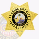 Professional 7 Point Star Sheriff Badge with Laurel Background, 3 Text Panels, Classic Line Border view 1