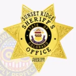 Sleek 7-Pointed Star Sheriff Badge with Reef Background, 4 Text Panels, Top Ribbon Panel, Line Edge view 1