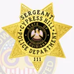 Traditional 7 Pointed Star Badge with Laurel Accents, Top Ribbon, 4 Text Panels, Classic Lined Edge view 2