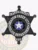Matte black 6 point star badge for Shadow Creek City Police Traffic Safety, highlighted by bright white embossed lettering and the colorful Oklahoma emblem at the center, complete with a safety pin attachment on the back.