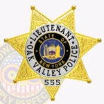 Classic 7 Point Star Badge with Round Tips, Laurel Background, 3 Text Panels, Lined Border view 1