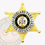 Traditional 6 Point Star Badge with Laurel Accents, Rounded Points, 2 Text Panels, Line Border view 1