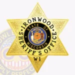 Traditional 6 Pointed Star Sheriff Badge with Laurel Background, 3 Text Panels, Classic Line Border view 1