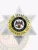 Silver 6 point star metal badge for Meadowbrook City Police Officer, displaying a gold circle encircling the Mississippi state seal with black text for department and city, textured leaf details on the star points, and an “OFFICER” label on a silver banner at the bottom, equipped with a safety pin.