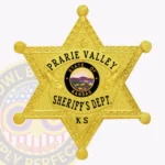 Classic 6 Pointed Star Sheriff Badge with Round Points, 3 Ribbon Text Panels, Laurel Border view 1