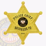 Traditional 6 Point Star Badge with Round Points, 3 Text Ribbon Panels, Laurel Lined Edge view 1