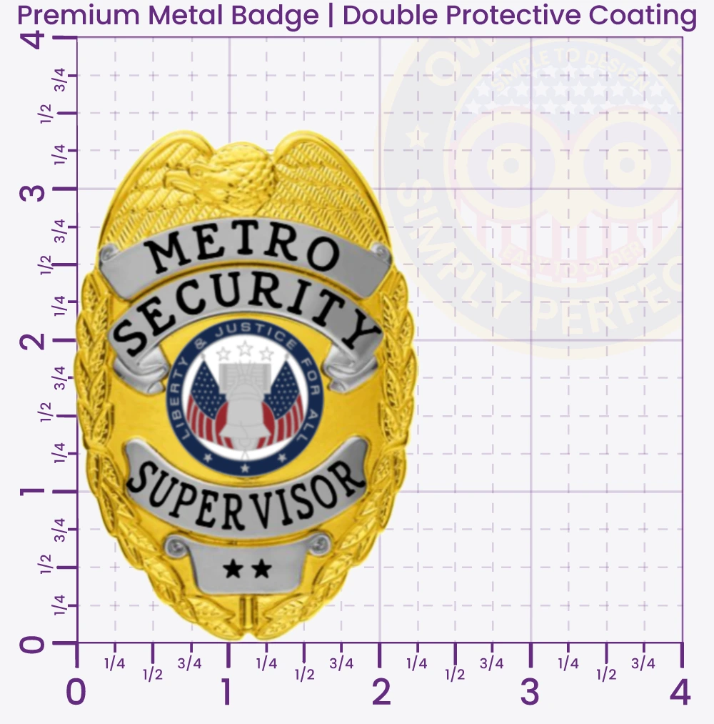 2-C10-2OB Buy Custom Security Officer Badges And Design, Create, Build and Order Security Badges Metro Security Gold Silver 3.375 Premium Badges