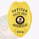 Modern Eagle Top Shield Badge with Sunburst Background, 4 Ribbon Text Panels, Reef Edge view 1