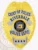 Shiny gold custom badge for Riverdale Police Chief of Police with a prominent eagle at the top, layered silver banners featuring black text naming the position and department, a blue and gold New York State seal in the middle, and four black stars displayed on a silver panel at the bottom, designed with a safety pin on the back.