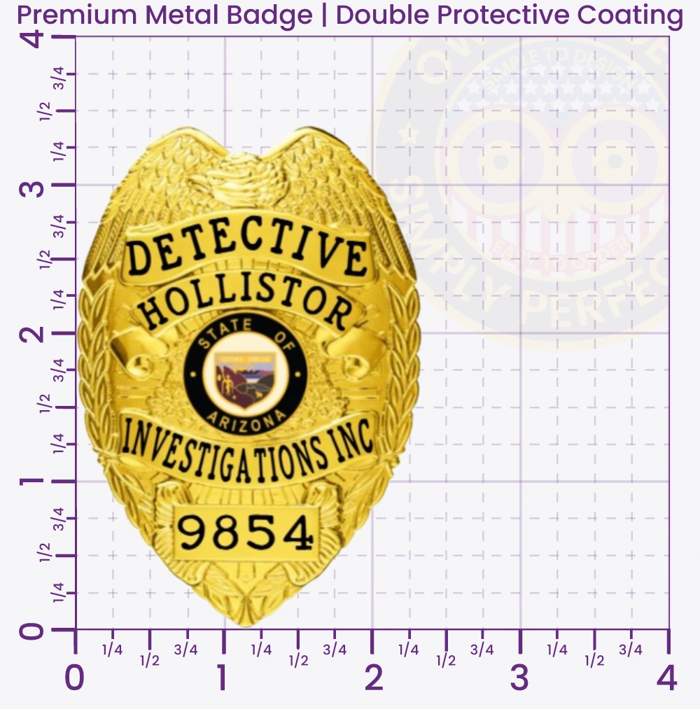 3-C11-3DB Custom Detective Badges and Police Detective Badges Gold 3.35 Premium