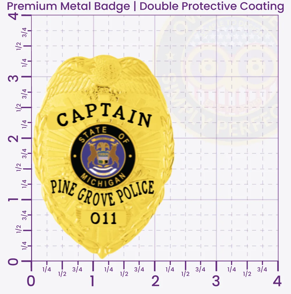 2-C13-4 Custom Badges And Design, Create, Build and Order Custom Badges Personalized Badges Officer Badges Pine Grove Police Gold Badges 3.35 Premium