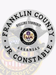 This sleek custom metal badge in silver color features a star design at the center, surrounded by a circular border that reads "FRANKLIN COUNTY" at the top and "JR CONSTABLE" at the bottom. The badge also includes "HOLLINS TOWNSHIP" and showcases the state emblem of Arkansas, equipped with a safety pin attachment for secure wear.