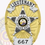Vintage Oval Shield Badge with Background Rays, 5 Point Star Center, 4 Text Panels, Ribbon Edge view 2