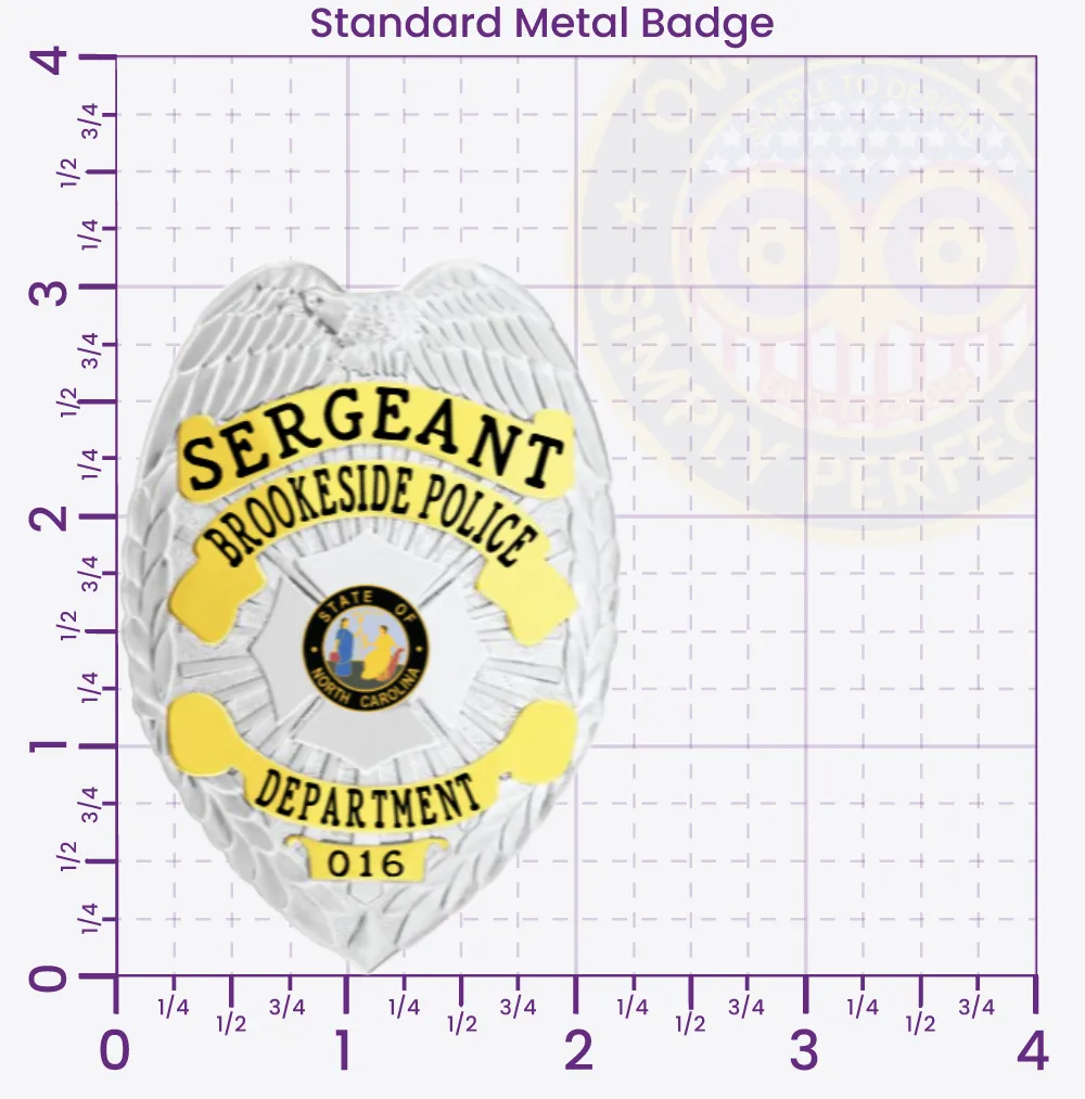 3-A1 Custom Badges And Design, Create, Build and Order Custom Badges Personalized Badges Officer Badges Brookeside Police Silver Badges 3.12 Standard