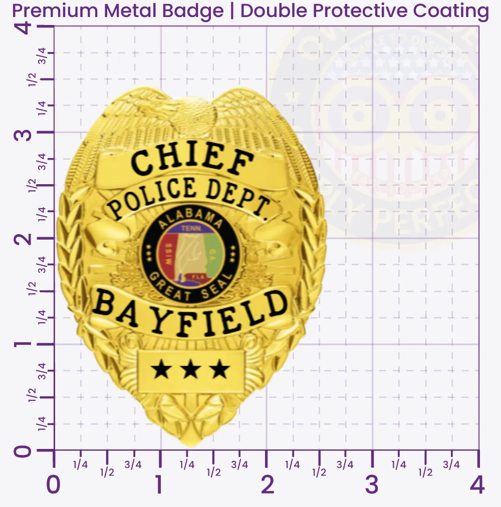 3-C11-2CMB Custom Badges And Design, Create, Build and Order Custom Badges Personalized Badges Officer Badges Bayfield Police Gold Badges 3.48 Premium