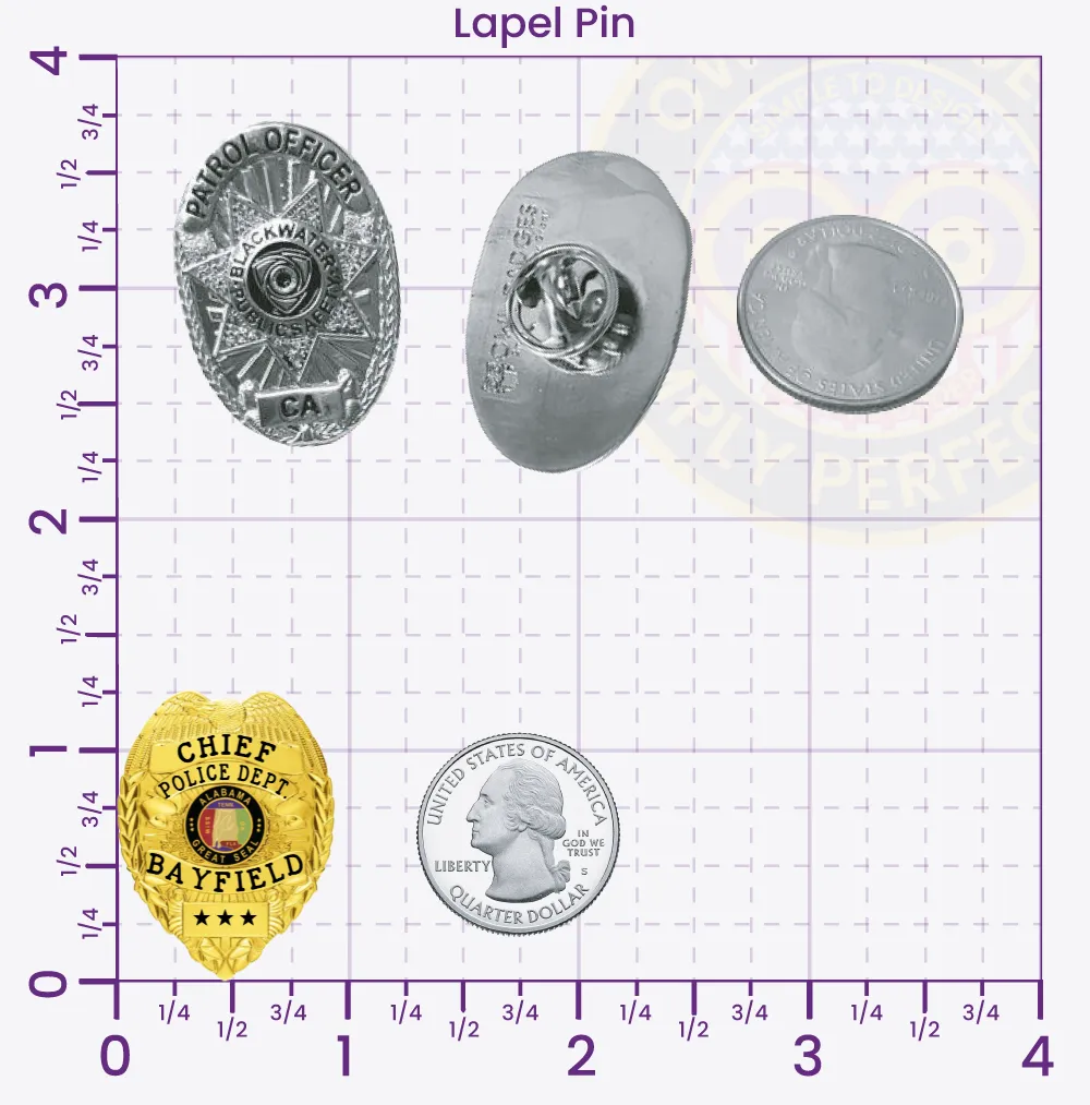 3-C11-2CMB Custom Badges And Design, Create, Build and Order Custom Badges Personalized Badges Officer Badges Bayfield Police Gold Lapel Pins