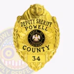 Modern Sheriff Shield Badge with Bear Top, 4 Ribbon Text Panels, Classic Reef Edge view 1