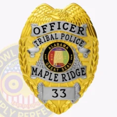 Tribal police officer badge in gold with silver panels and eagle top 3-c11cb buy custom badges and design, create, build and order personalized badges and customized badges tribal police badges gold silver badges