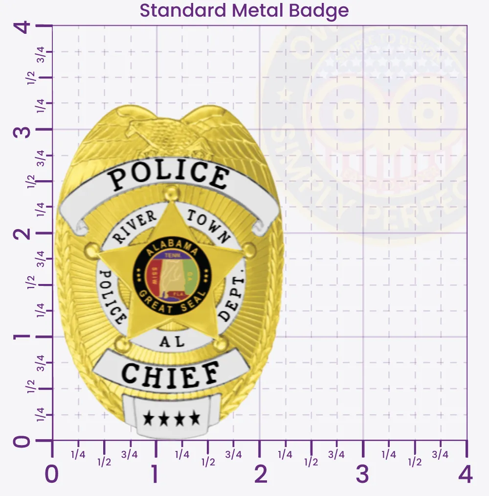 3-D1 Custom Badges And Design, Create, Build and Order Custom Badges Personalized Badges Officer Badges River Town Police Gold Badges 3.25 Standard