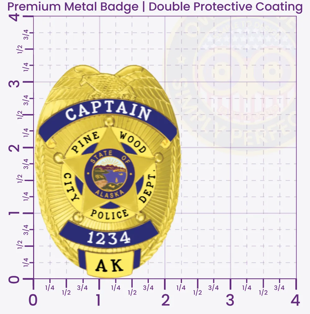 3-D1R Custom Badges And Design, Create, Build and Order Custom Badges Personalized Badges Officer Badges Pine Wood Police Gold w Blue Panels Badges 3.25 Premium