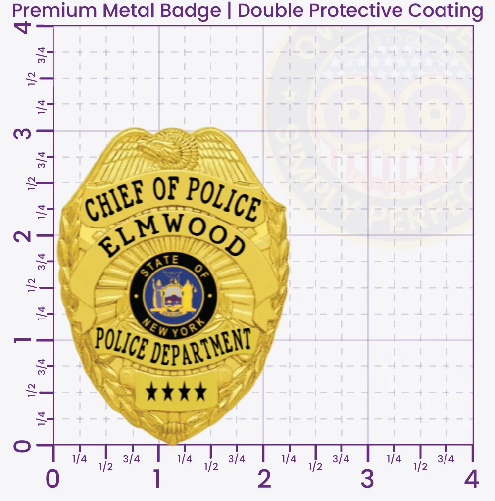 3-E17CMB Custom Badges And Design, Create, Build and Order Custom Badges Personalized Badges Officer Badges Elmwood Police Gold Badges 3.0625 Premium