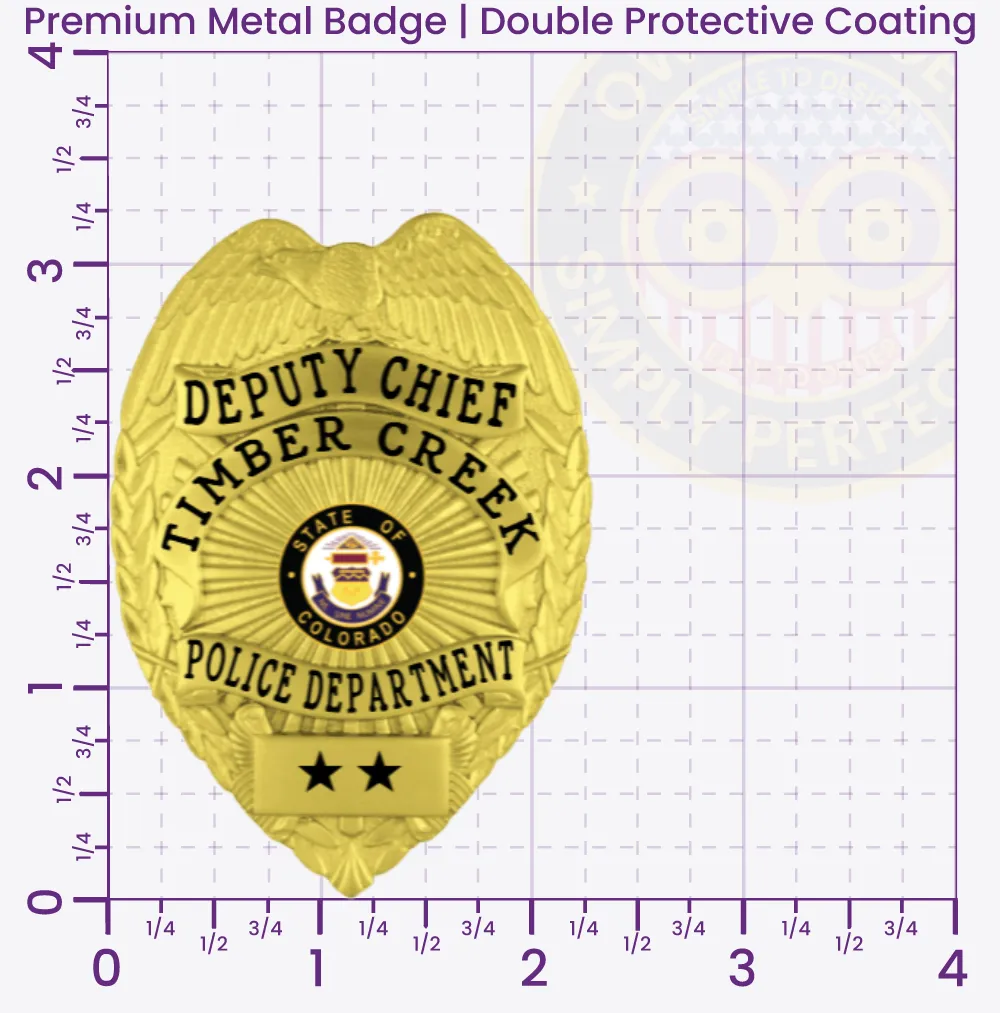 3-F1CMB Custom Badges And Design, Create, Build and Order Custom Badges Personalized Badges Officer Badges Timber Creek Police Gold Badges 3.25 Premium