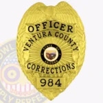 Classic Corrections Badge with Eagle Top, Sunburst Background, 4 Ribbon Text Panels, Reef Edge view 1
