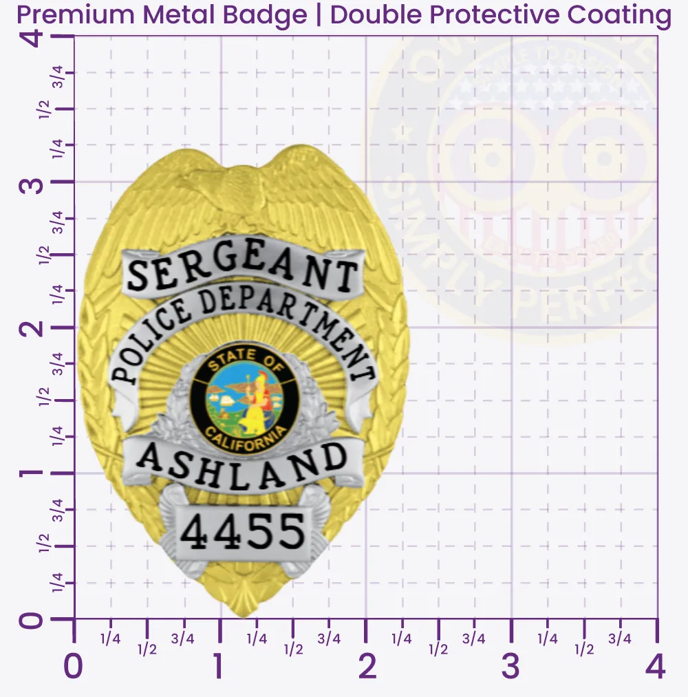3-F2CMB Custom Badges And Design, Create, Build and Order Custom Badges Personalized Badges Officer Badges Ashland Police Gold Badges 3.25 Premium