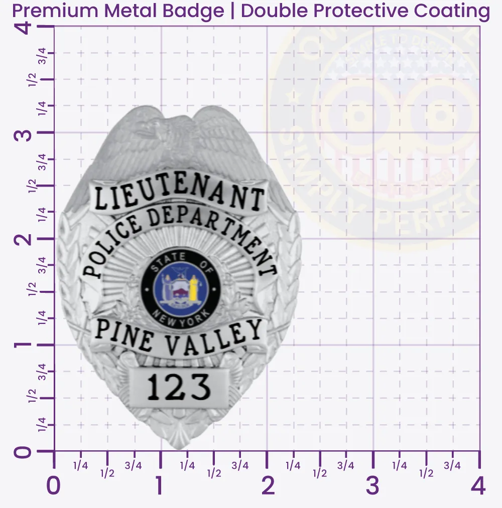 3-F4CMB Custom Badges And Design, Create, Build and Order Custom Badges Personalized Badges Officer Badges Pine Valley Police Silver Badges 3.25 Premium