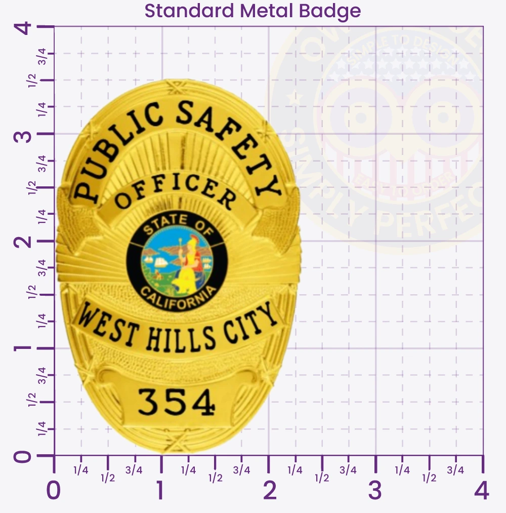5-D10PSB Buy Custom Public Safety Badges And Design, Create, Build and Order Safety Officer Badges Gold 3.58 Standard