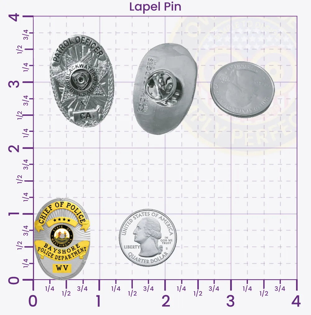 5-D11 Custom Badges And Design, Create, Build and Order Custom Badges Personalized Badges Officer Badges Bayshore Police Silver Lapel Pins
