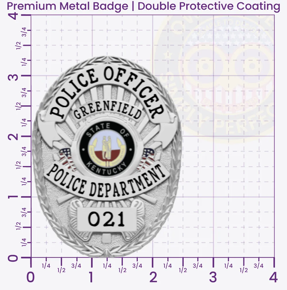 5-D12 Custom Badges And Design, Create, Build and Order Custom Badges Personalized Badges Officer Badges Greenfield Police Silver Badges 3.375 Premium