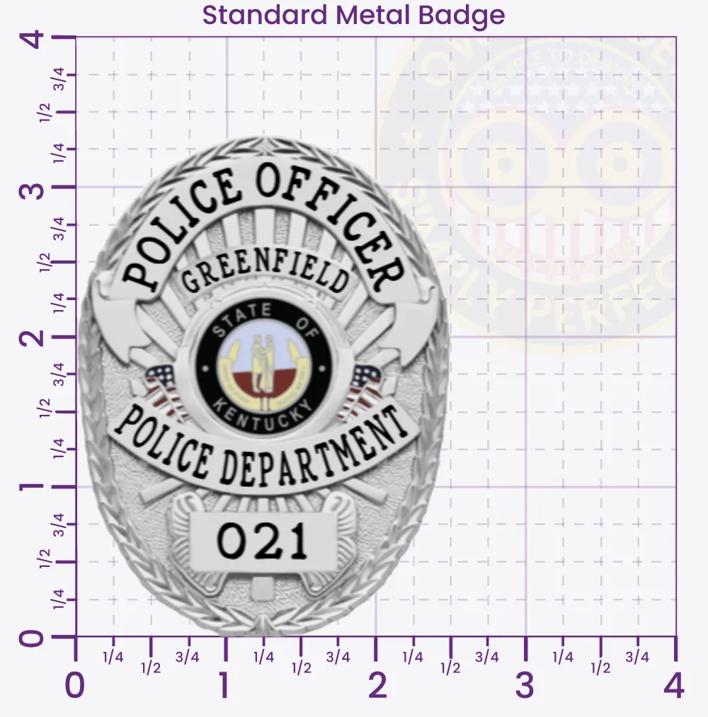 5-D12 Custom Badges And Design, Create, Build and Order Custom Badges Personalized Badges Officer Badges Greenfield Police Silver Badges 3.375 Standard