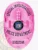 Custom BCAM pink oval metal badge for Rivertown police the special investigations with safety pin attachment, featuring embossed buildings and sunburst pattern in bright pink, bold black text reading "SPECIAL INVESTIGATIONS" at the top, "POLICE DEPARTMENT" across the middle, and "RIVERTOWN" at the bottom, surrounding the State of New York seal.