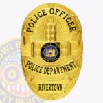 Modern Oval Shield with Building Center, Starburst Background, 3 Ribbon Text Panels, Classic Edge Badge view 1
