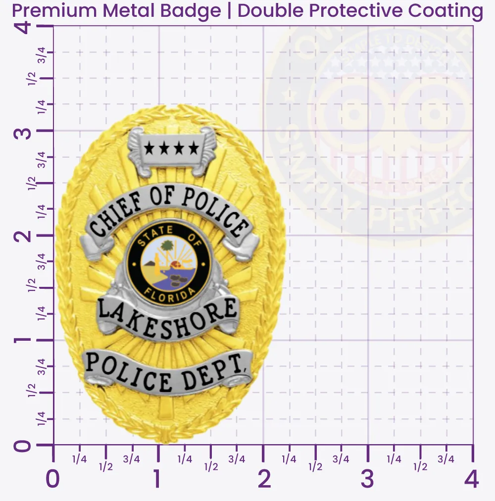 8-D13-4 Custom Police Badges And Design, Create, Build and Order Personalized Police Badges Officer Badges Gold Badges 3.25 Premium