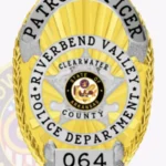 Classic Oval Shield with 5 Point Star Center, Sunburst Background, 6 Text Panels, Laurel Edge Badge view 2