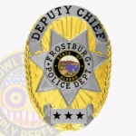 Traditional Oval Shield with 7 Point Star Center, Starburst Background, 4 Text Panels, Braid Border Badge view 1
