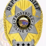 Traditional Oval Shield with 7 Point Star Center, Starburst Background, 4 Text Panels, Braid Border Badge view 2
