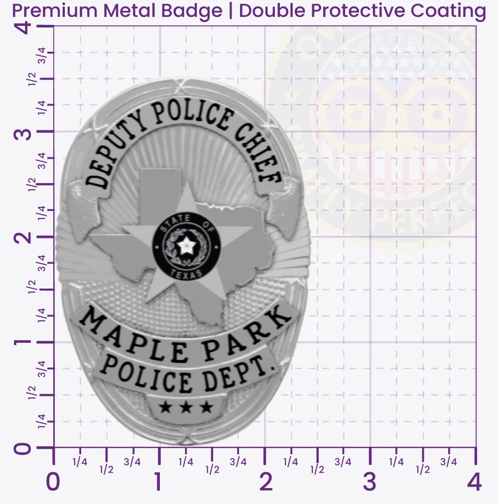11-D22TX Custom Badges And Design, Create, Build and Order Custom Badges Personalized Badges Officer Badges Maple Park Police Silver Badges 3.50 Premium