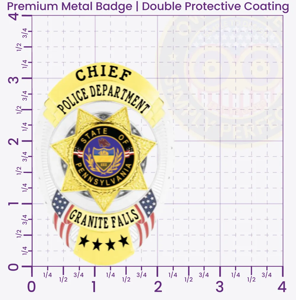 11-F4 Custom Badges And Design, Create, Build and Order Custom Badges Personalized Badges Officer Badges Granite Falls Police Silver Badges 3.25 Premium