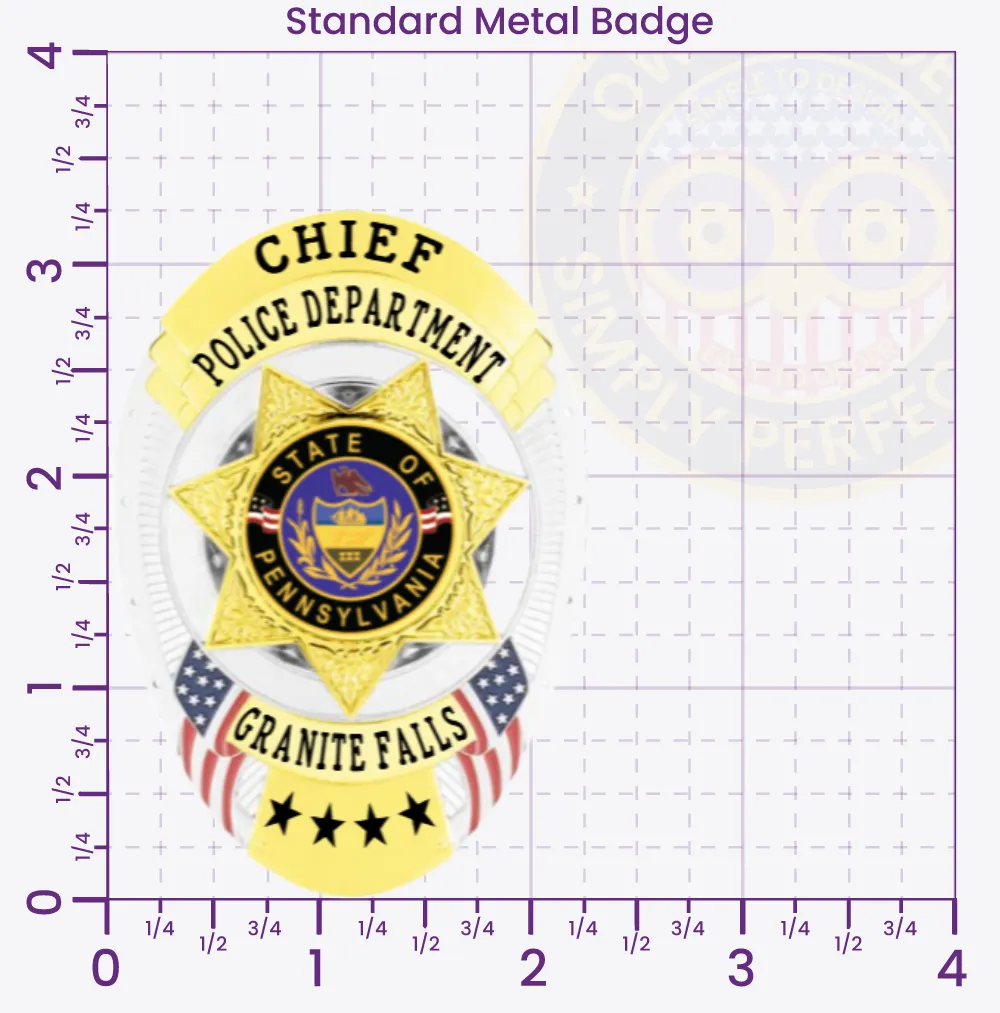 11-F4 Custom Badges And Design, Create, Build and Order Custom Badges Personalized Badges Officer Badges Granite Falls Police Silver Badges 3.25 Standard