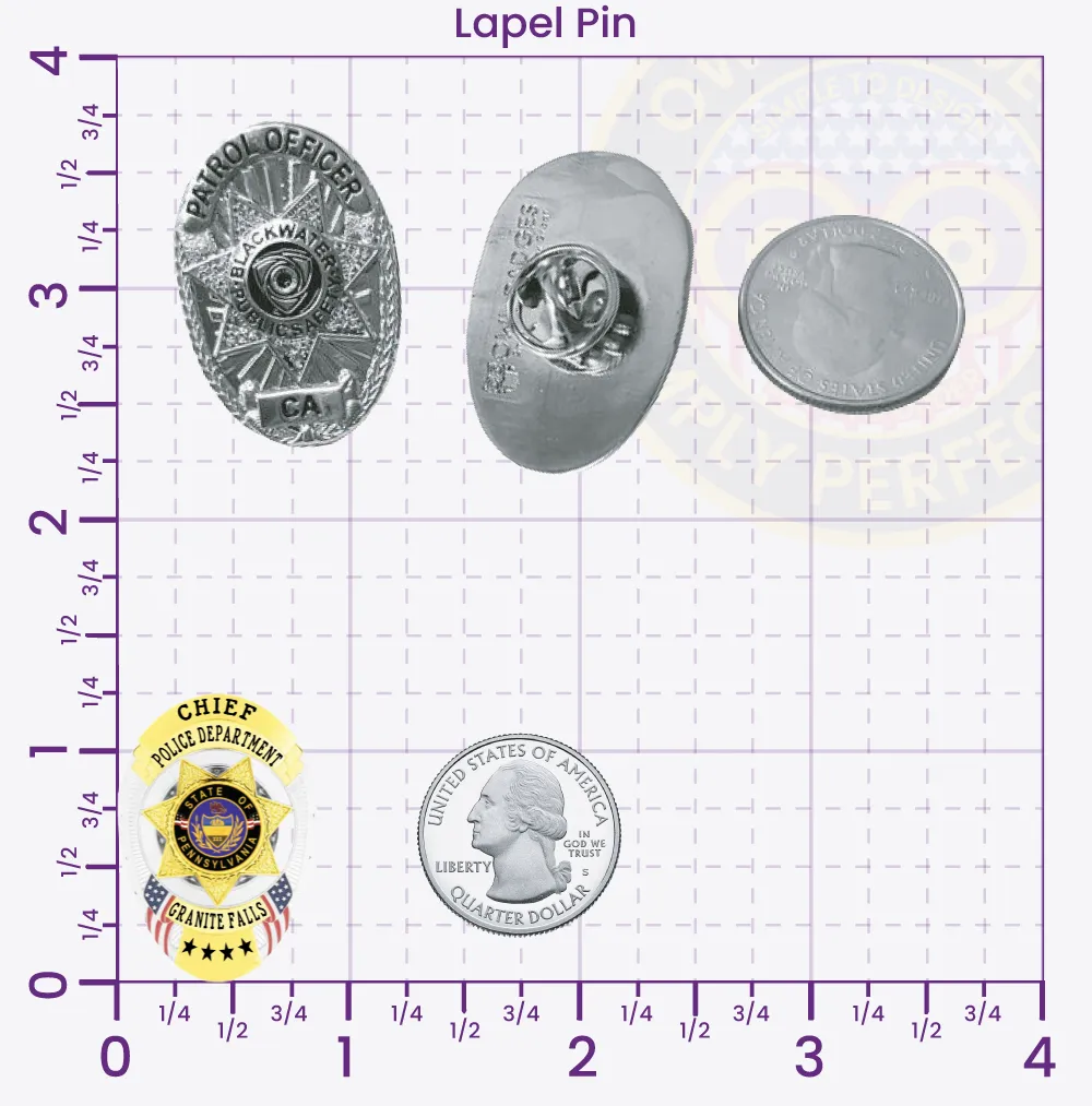 11-F4 Custom Badges And Design, Create, Build and Order Custom Badges Personalized Badges Officer Badges Granite Falls Police Silver Lapel Pins