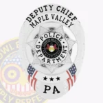 Contemporary Oval Shield with 7 Pointed Star Center, 2 Flags, 6 Panels, Classic Edge Badge 11-F5CMB view 1