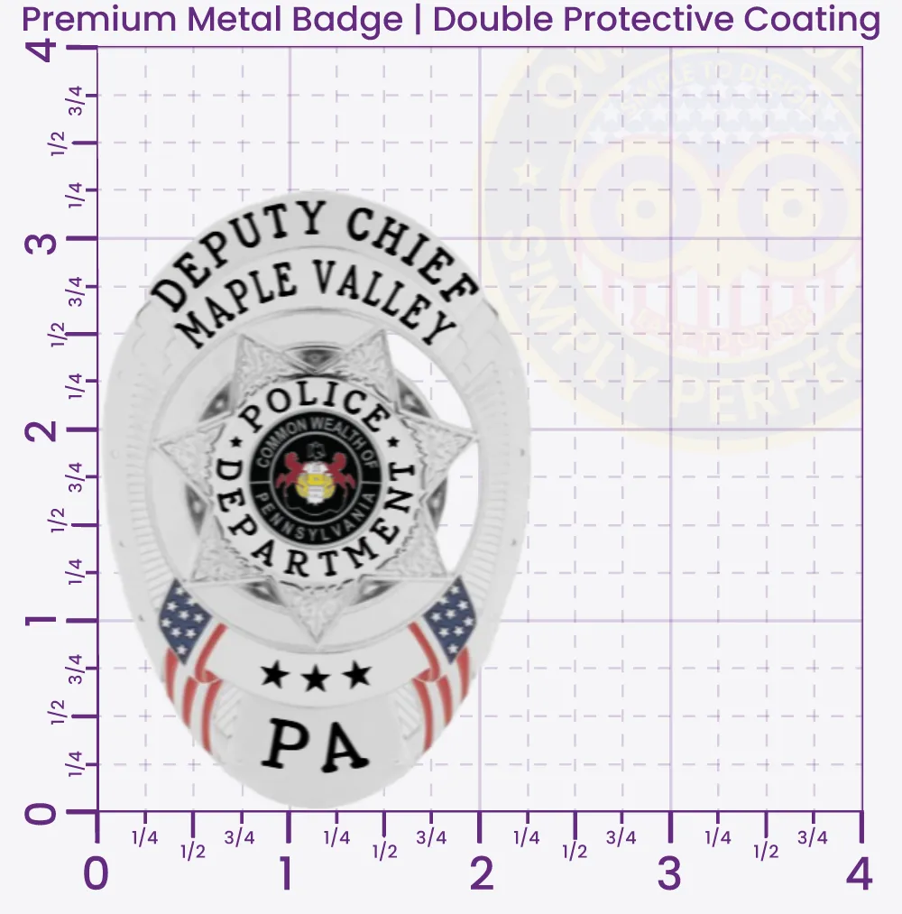 11-F5 Custom Badges And Design, Create, Build and Order Custom Badges Personalized Badges Officer Badges Maple Valley Police Silver Badges 3.25 Premium
