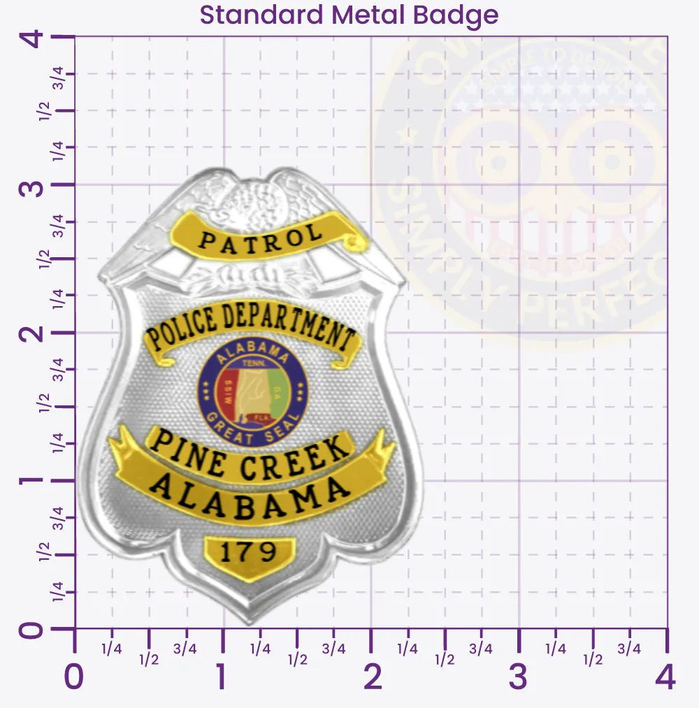 13-B18 Custom Badges And Design, Create, Build and Order Custom Badges Personalized Badges Officer Badges Pine Creek Police Silver Badges 3.15 Standard