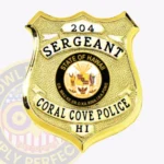 Contemporary Shield Badge with Textured Background, 4 Ribbon Text Panels, Line Border view 1