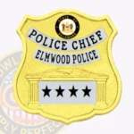 Professional Shield Badge with Architecture Motif, 3 Text Panels, Traditional Line Border view 1