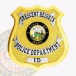 Modern Shield Badge with Textured Background, 3 Ribboned Panels, Line Edge view 1