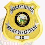 Modern Shield Badge with Textured Background, 3 Ribboned Panels, Line Edge view 2